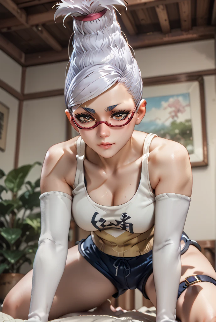 (realistic1.3), 3d, big eyes, 1girl, cgi, perfect eyes, white sclera, octane render, ambient occlusion, xyzcrystal, twintails, wearing a blue halter, round glasses, red rimmed eyewear, <lora:Crystal2:0.6>, headshot, portrait, looking at viewer, brown eyes