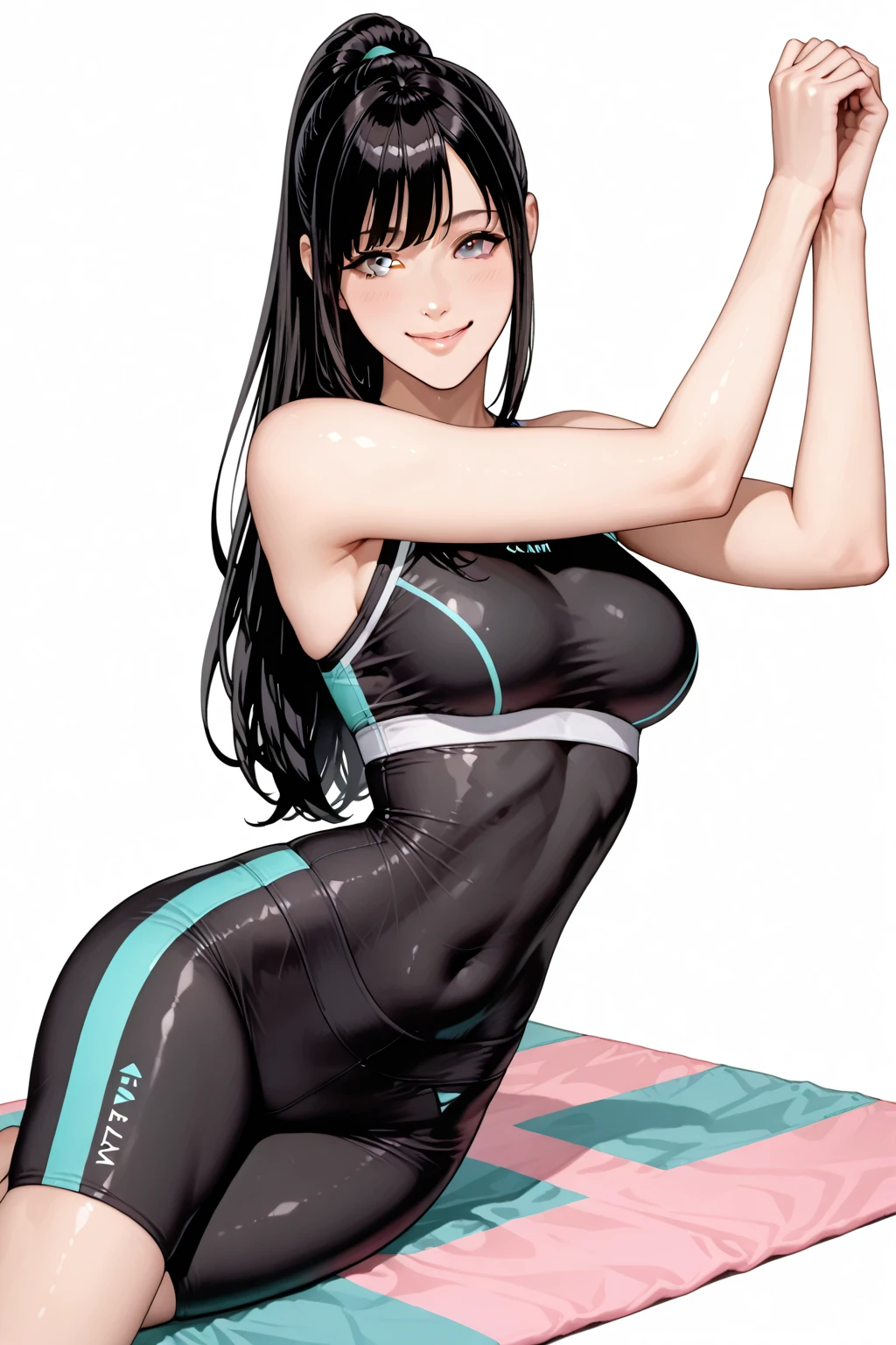 one-piece swimsuit,,(white elbow_gloves) ,white kneehighs,1girl,smile,black hair,brown eyes,in bedroom,twin tail,masterpiece,masterpiece,sadistic smile,nsfw ,sitting, 1girl,nsfw ,smile,black hair,brown eyes,,one-piece swimsuit,in bedroom,school swimsuit,twin tail,flat breast,masterpiece,half-closed eyes,rolling eye,blush,sweat,heavy breathing,masterpiece,white background, simple background,