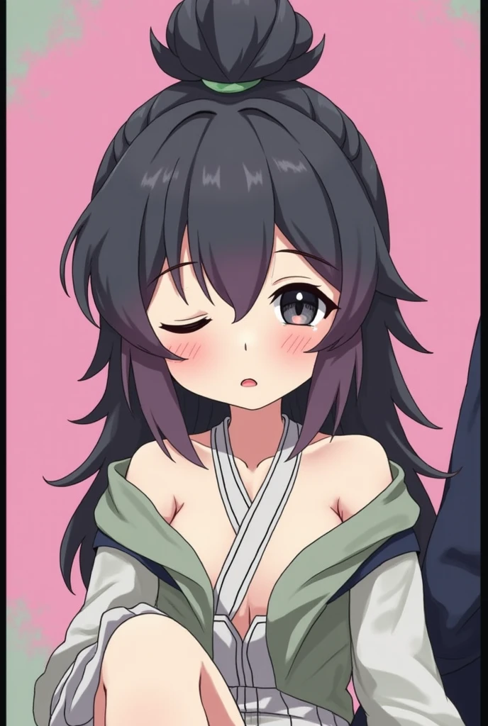 ((masterpiece)), ((best quality)), (ultra-detailed), on the bed, a cute girl, 1girl, solo, kimono, japanese cloth, ((beautiful eyes)), light smile, ((open chest)), ((cute nipples)), small breast