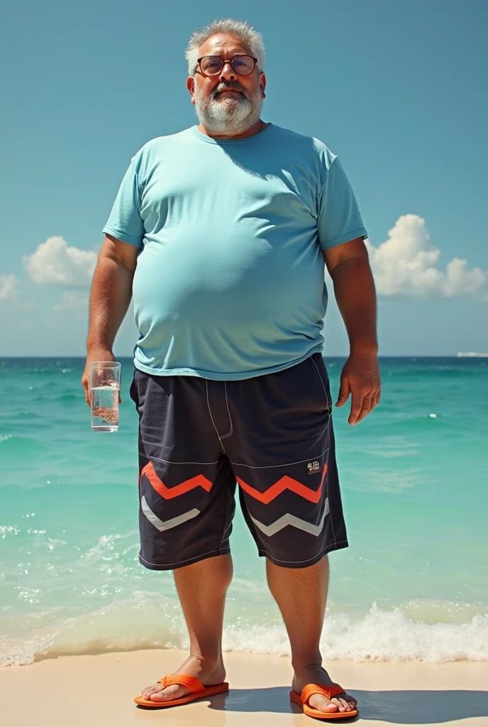 Chubby man naked waving from the distance