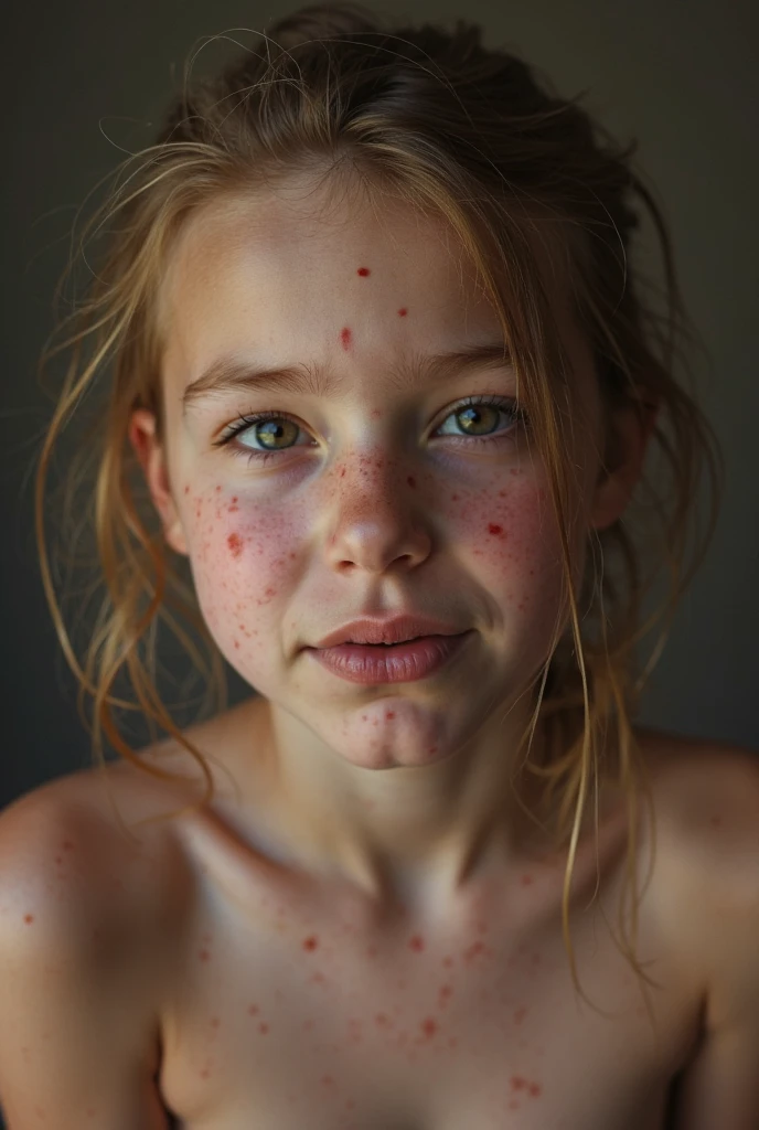Top quality, (Bright lighting: 0.7), Masterpiece, Shoot at a large angle, RAW photo (Pale 15 year old Irish woman, Look up at the viewer), Cute, (Undressed, disheveled, Bright red unkempt hair), (Sitting), full-body portraits, Perfect face, mesmerizing eyes, bright detail, Pouting lips, (High skin detail), freckle, Small breasts, (blue tint: 0.6), (Dirty: 0.8), (Bloody: 0.7), key lighting, (Backlight: 0.5), Medium depth of field, Canon 5D, 50mm lens, f/4 aperture, (Ultra-detailed, complexdetails), Sharp focus, pastelcolor, 8K, Absurd, 8mm film grain, War photography,Flirting with camera