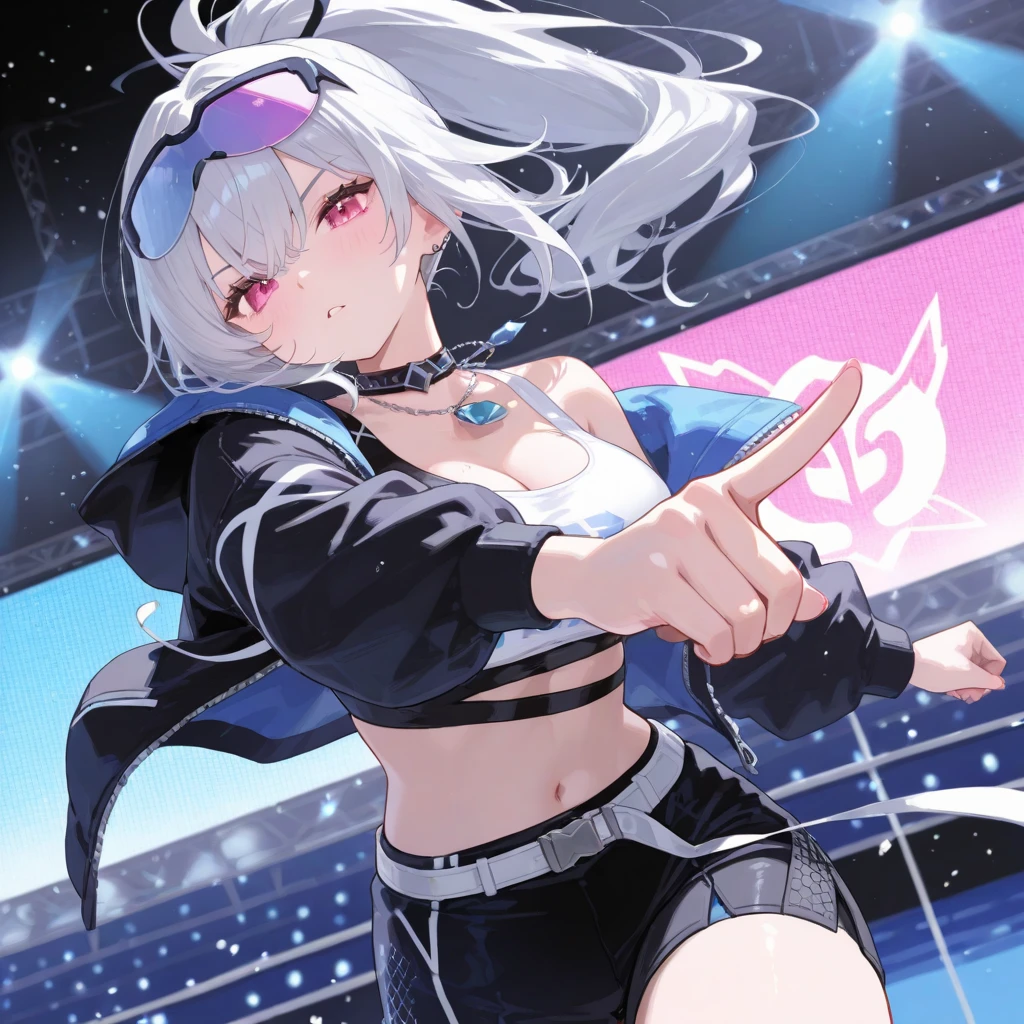 Absurd, Masterpiece, Best Quality, (Super Detailed), (Nice Hands, Perfect Hands), Ideal Proportions of the Body, BREAK (Vector Outline, Flat Color: 1.3), ((1girl)), Solo , core_9, score_8_up, score_7_up, source_anime, masterpiece, highest quality, 1 girl, (loli: 1.3), cute girl, 7 years old, (young: 1.8), fine blue eyes, (eye highlights), silver medium Bob hair: 1.2), big breasts, long hair, pants pulled up, underwear (black panties), bra, lace, light smile, cameltoe, cinematic lighting, cinematic shadow, from below, dynamic angle,