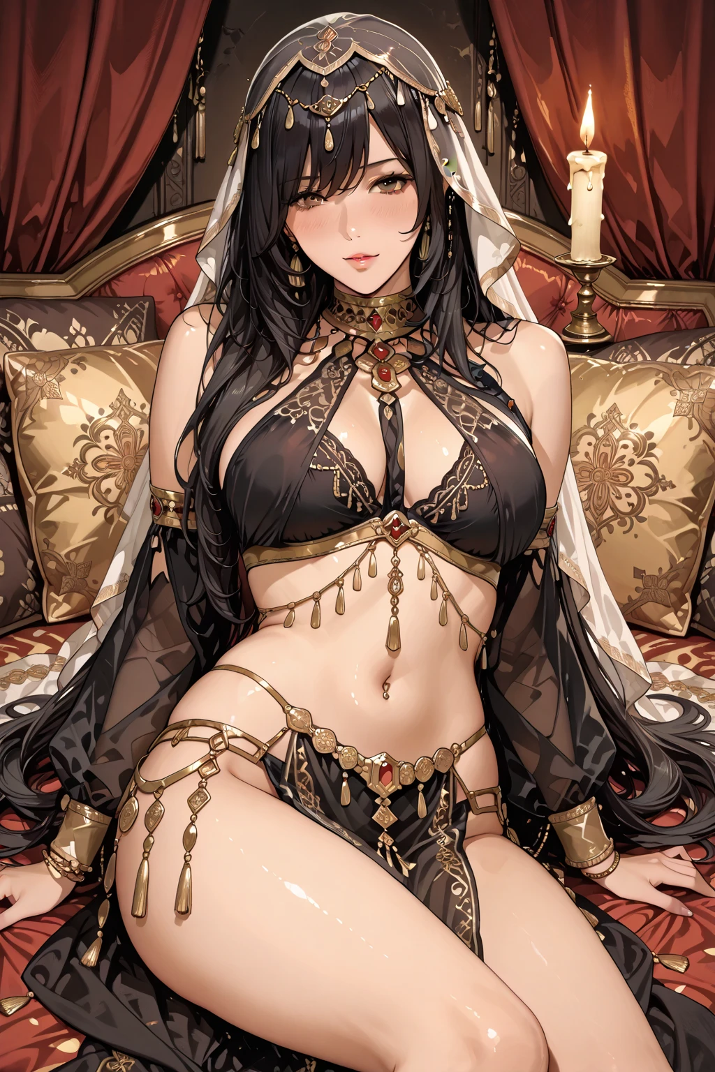 ((highest quality)), ((masterpiece)), (detailed), (Perfect Face)、The woman is Haruhi Suzumiya, with short brown hair and the wife of a 70-year-old man.、(The woman is wearing a gorgeous, see-through dress with gorgeous embroidery and a see-through cape with gorgeous fur, and is wearing gorgeous engagement rings and gorgeous jeweled earrings, necklaces, bracelets and waist chains.、Wearing jeweled accessories such as ankle rings and head dress chains, she spreads her legs and seduces a 70-year-old man in a sexy pose on a luxurious bed to have sex with him.)、(A woman seduces a 70-year-old man with a gorgeous engagement ring)、The man is 70 years old and is embracing the woman in a bedroom in a luxurious mansion.