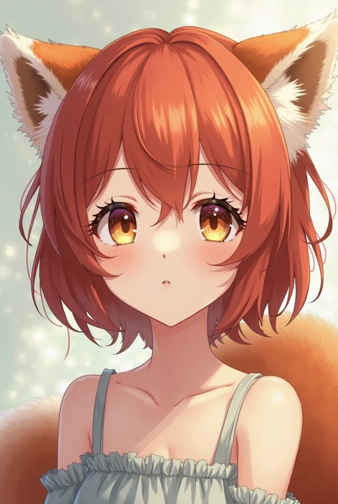 masterpiece, best quality, SakuraVRC, 1girl, solo, short hair, red hair, green eyes, chibi, animal ear fluff ;3, catmouth,  