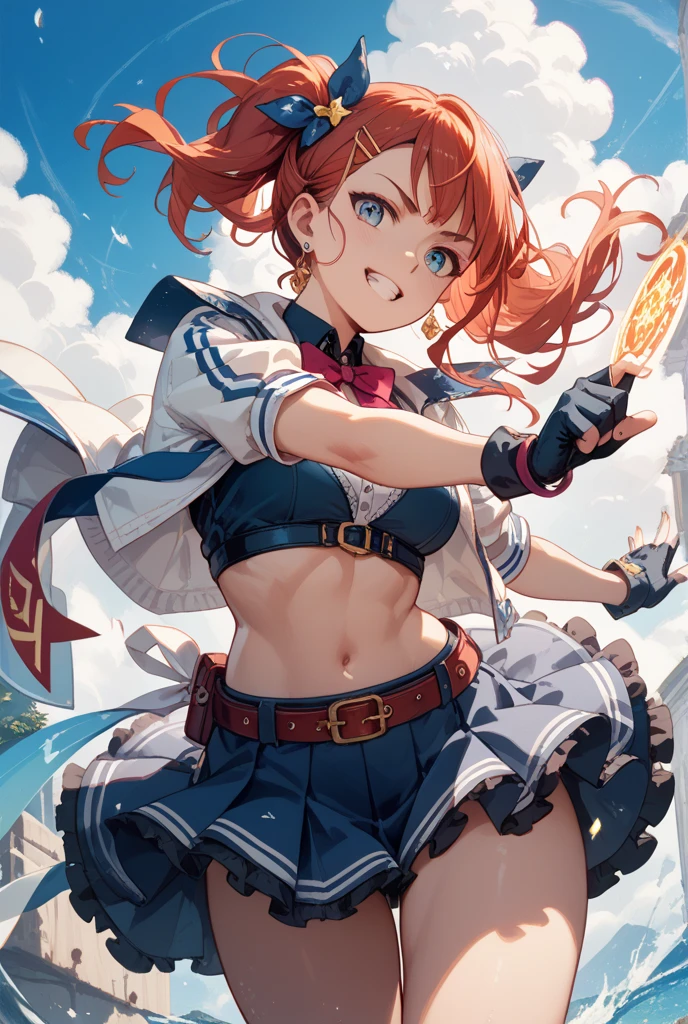 Woman with weapon coming out of body、kawaii、A magic circle appeared above my head and at my feet、ship deck