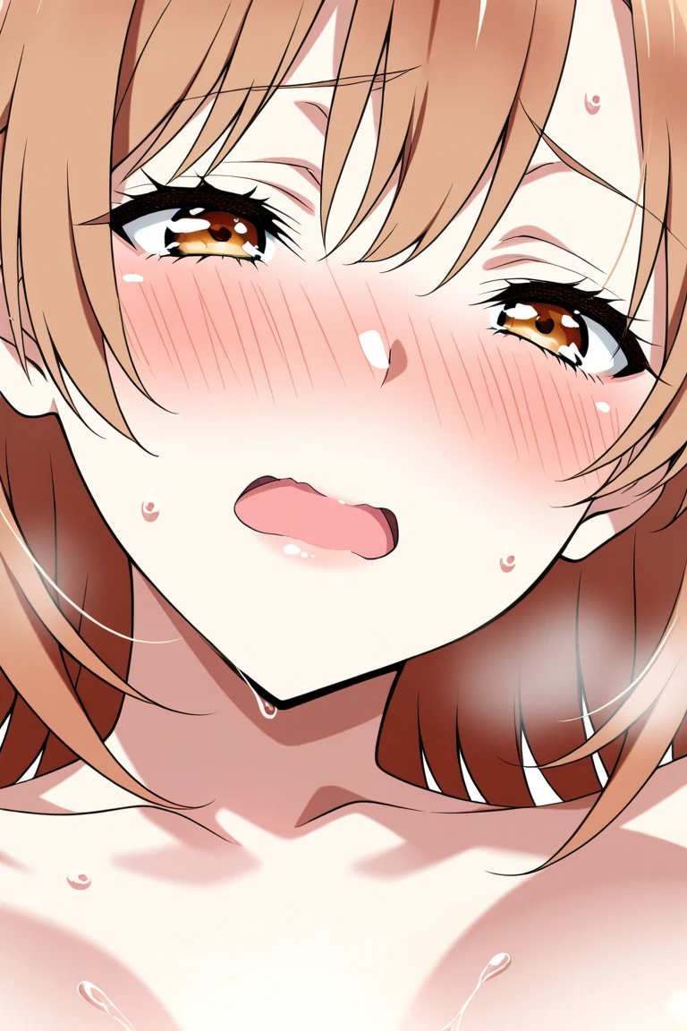 (1girl, jinno megumi, eromanga sensei), beautiful detailed eyes, yellow eyes, half-closed eyes, (tareme),((opened big mouth), licking, Sticky tongue), nsfw, (close-up mouth), (curvy, Slender),(cleavage), from above, Highest quality, Super detailed, masterpiece, Ultra-high resolution, 8k, Embarrassing, blush, Lovely, (With tears in my eyes), Sticky saliva