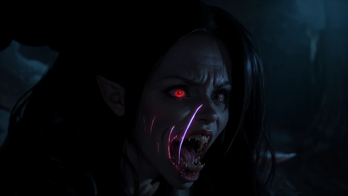 a close up of a woman with blood on her face and teeth, photorealistic dark concept art, horror cgi 4 k, makeup. unreal engine, female revenant, endwalker cinematic, diablo 4 lilith, highly detailed horror, detailed cinematic render, female vampire, 4k concept art and hyper realism, eerie highly detailed, evil dead face, horror!! highly detailed