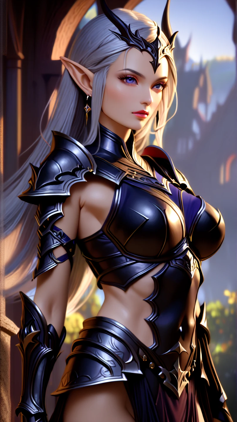 black armor, red eyes, white hair, long hair, spikes, slim, science fiction, a closeup of a woman in a silver blue dress, chengwei pan on art station, by Jang J, detailed fantasy art, studying character art, fan art best station, epic exquisite character art, beautiful armor, extremely detailed art term