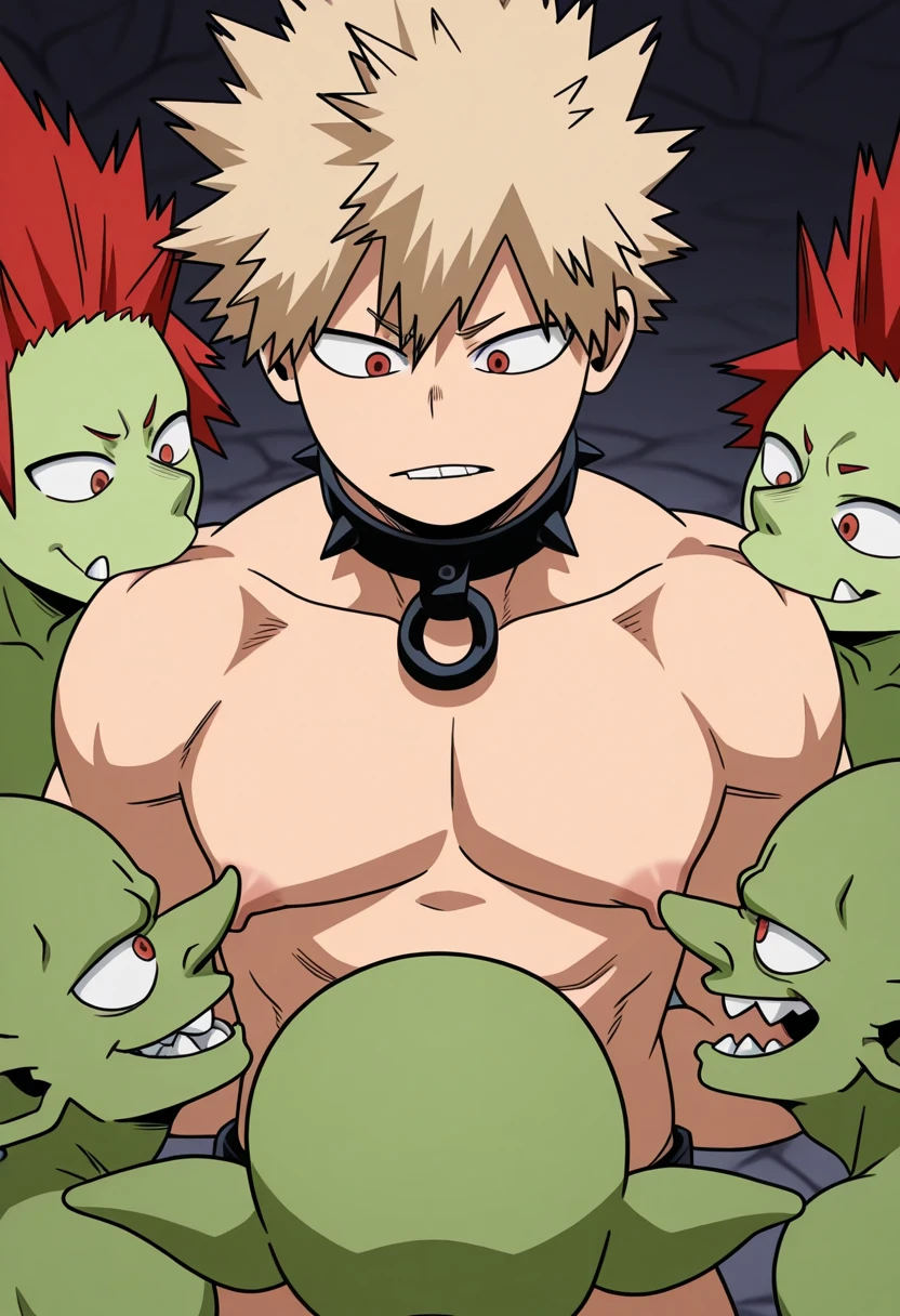 horikoshi kouhei, 1boy, absurdres, bakugou katsuki, bare shoulders, blonde hair, boku no hero academia, chama kou, highres, looking away, male focus, muscular, muscular male, happy face, red eyes, short hair, spiked hair, 4k quilty, Dungeon,Abused( Bakugo_Katsuki, sandy blond hair, jock strap, toppless, ,red eyes, looking at viewer, embarrassed, blush, look from down, Standing, showing off your muscles, holding belly, flexing muscles, masterpiece, best quality, movie still, 1 boy, (((background showcases a diverse group of pregnant individuals, including several pregnant males, each embodying the beauty and strength of pregnancy. Explore the theme of breaking gender norms and celebrating the diversity of experiences. emphasizing the extraordinary size of their pregnant bellies. Capture the joy, anticipation, and unity among this group, portraying a positive and inclusive representation of pregnancy that challenges conventional expectations, shirtless, nsfw))), (((pregnant male background))),(((purple tentacle))), (((1 big eye in the background))), (((Breeded))), (((egg laying))),male focus, upper body, (((XXL penis))), (((36 months pregnant))), (((emphasizing the extraordinary size of pregnant bellies))), (((pregnant belly))), (((Impregnated)), (((nsfw))), semen flowing inside mouth, (a lot of semen flowing on body), Bondage, Spread legs in BDSM, gargantilha, noose,(((pruple tentacle chain)))), abuse, a couple,Rape, 36 months pregnant, impregnated, (((flowing with semen))).
