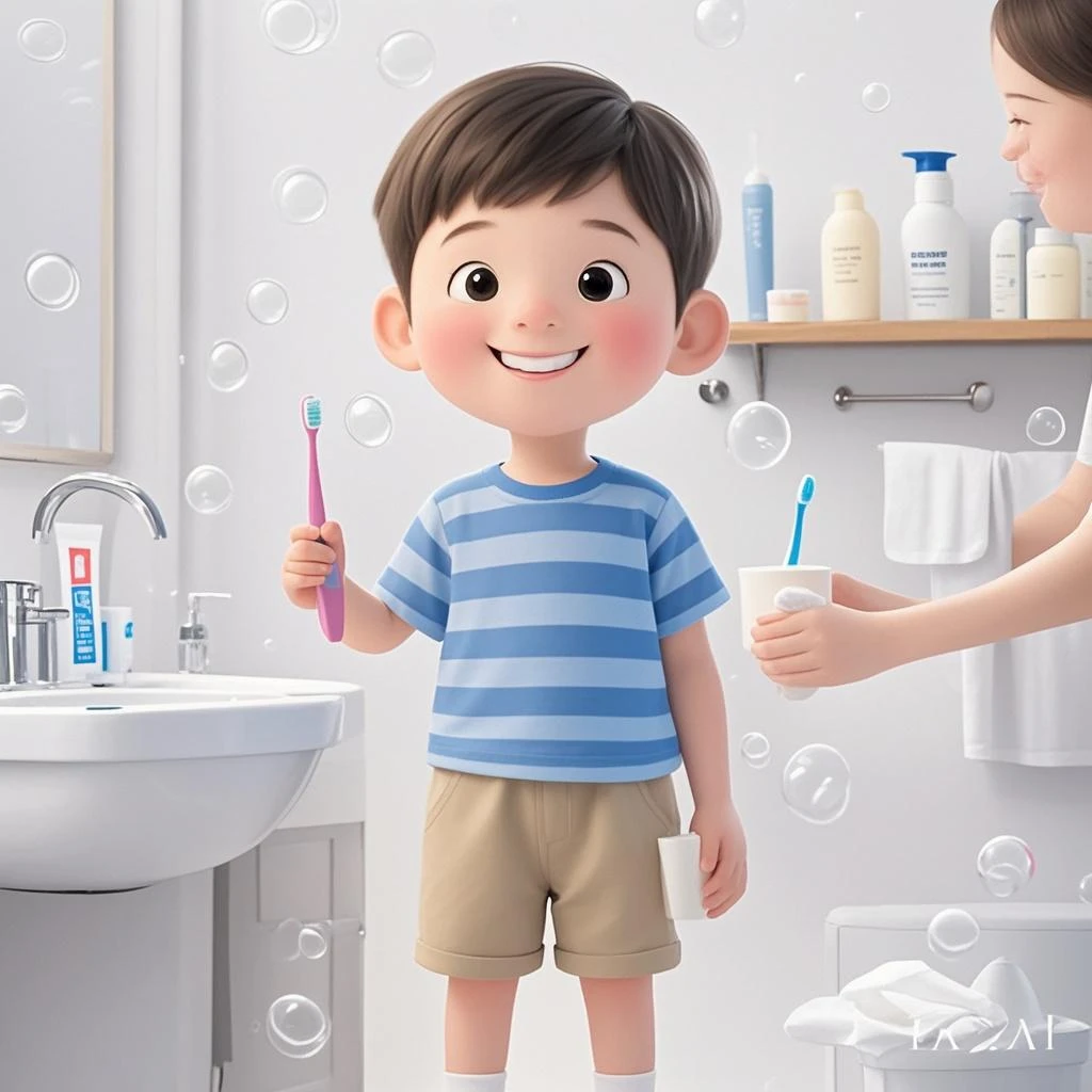 Children brushing teeth in the bathroom