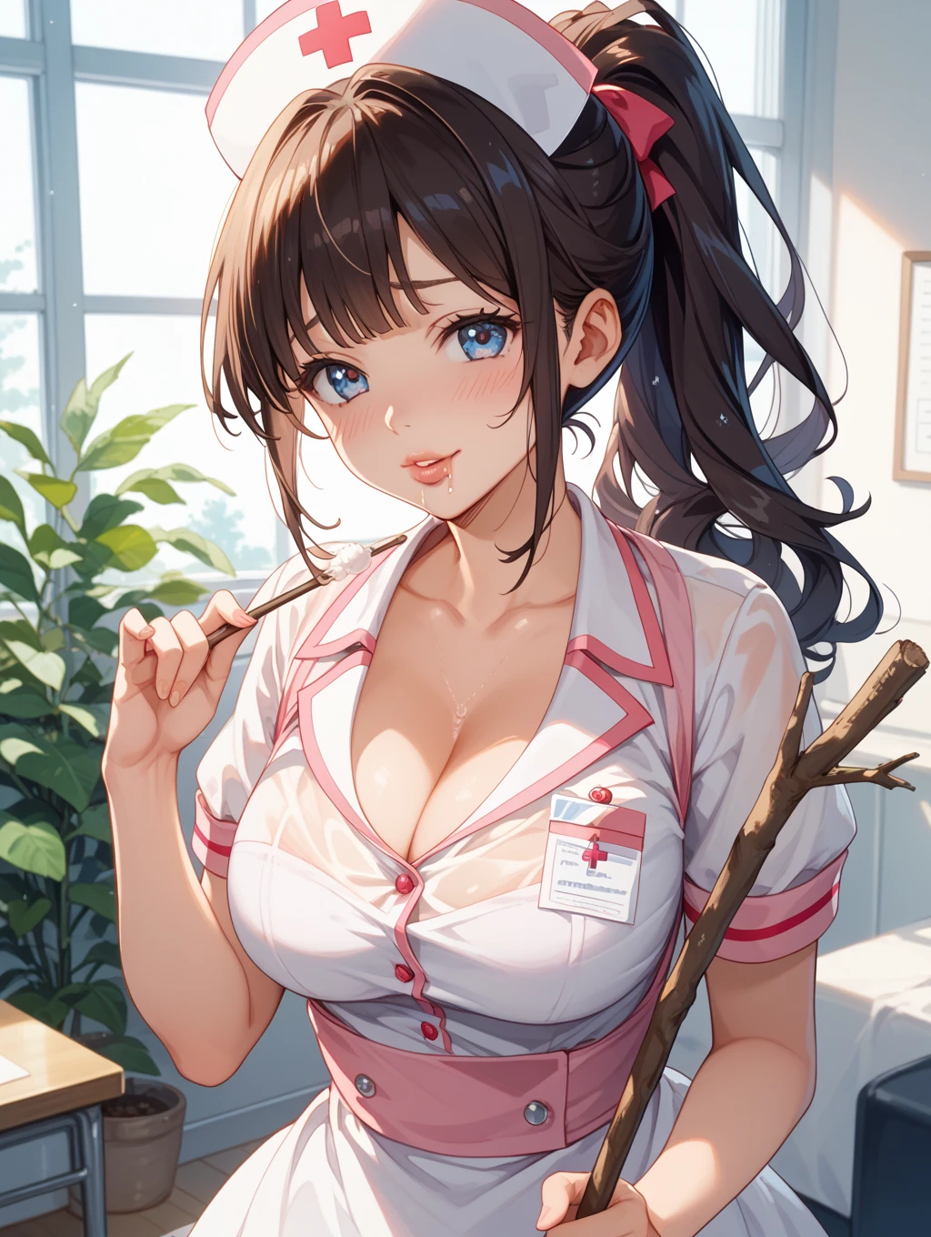 nurse uniform,hospital, latex nurse suit,nurses,busty,elbow gloves,labcoat,darkhair woman,red eyes , gigantic boobs ,medical instruments,asian nurse,two nurses,speculum,examination room,oversize boobs, ,big ass ,strap on, lay on table ,legs spreaded,giving birth,gyno chair , dentist,Milf