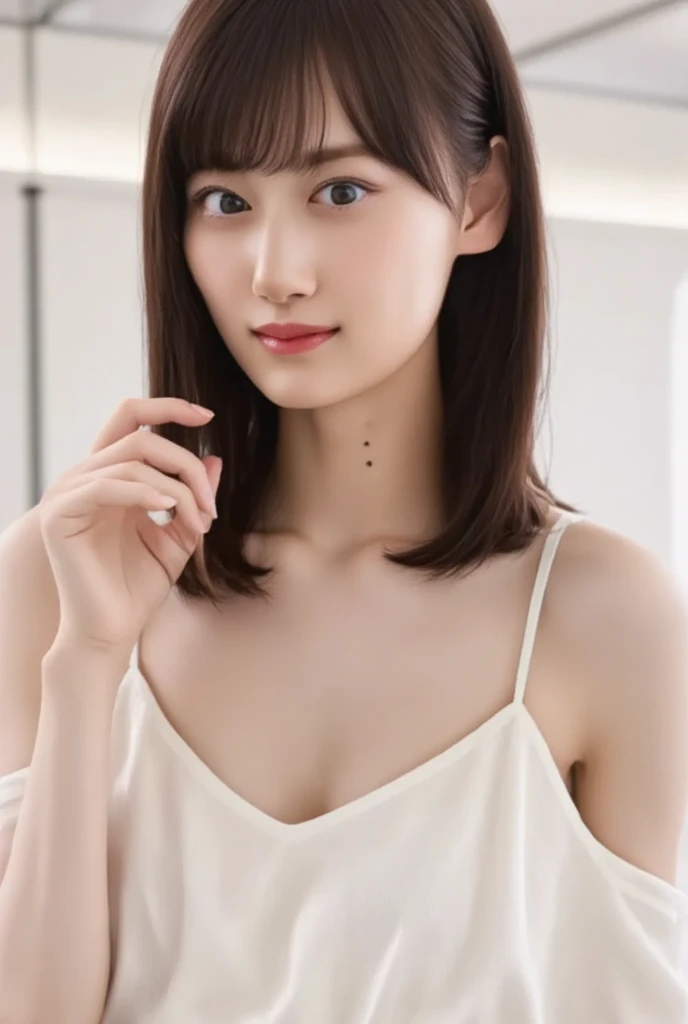 best quality, detailed, beautiful, insanely detailed, absurdres,perfect anatomy,
Japanese woman,black hair,27 years old,
(slender),
(small breasts),
smiling, standing, facing right, short hair, (gorgeous cream long party dress:1.1),(cleavage:0.9), small necklace, piercing, party venue, (full body shot:1.2)