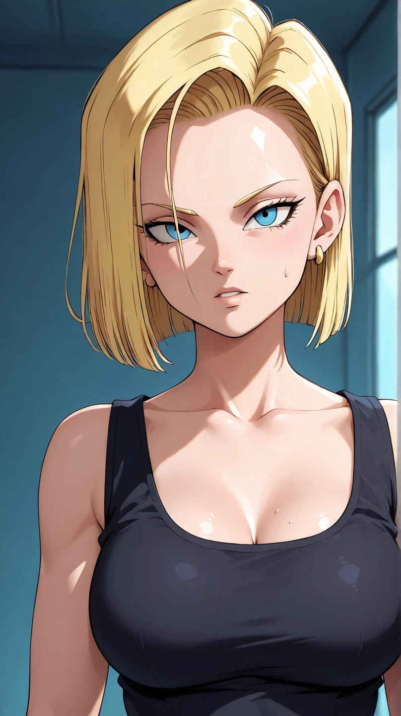 masterpiece, Highest quality,  Unreal Engine,  Super Resolution,  Very detailed, 

Beautiful woman, Android 18, Vivid expression, Healthy Body, Beautifully detailed sweat glands, Smooth skin texture, Carefully drawn, 

(humidity:1.2), Beautiful Eyes, (Attractive face:1.2), (Beautiful Skin), (Big Breasts), Puffy nipples, (Sticky with sweat), In a dynamic pose,

In the world of Dragon Ball, Outdoor, In the city of the future, 