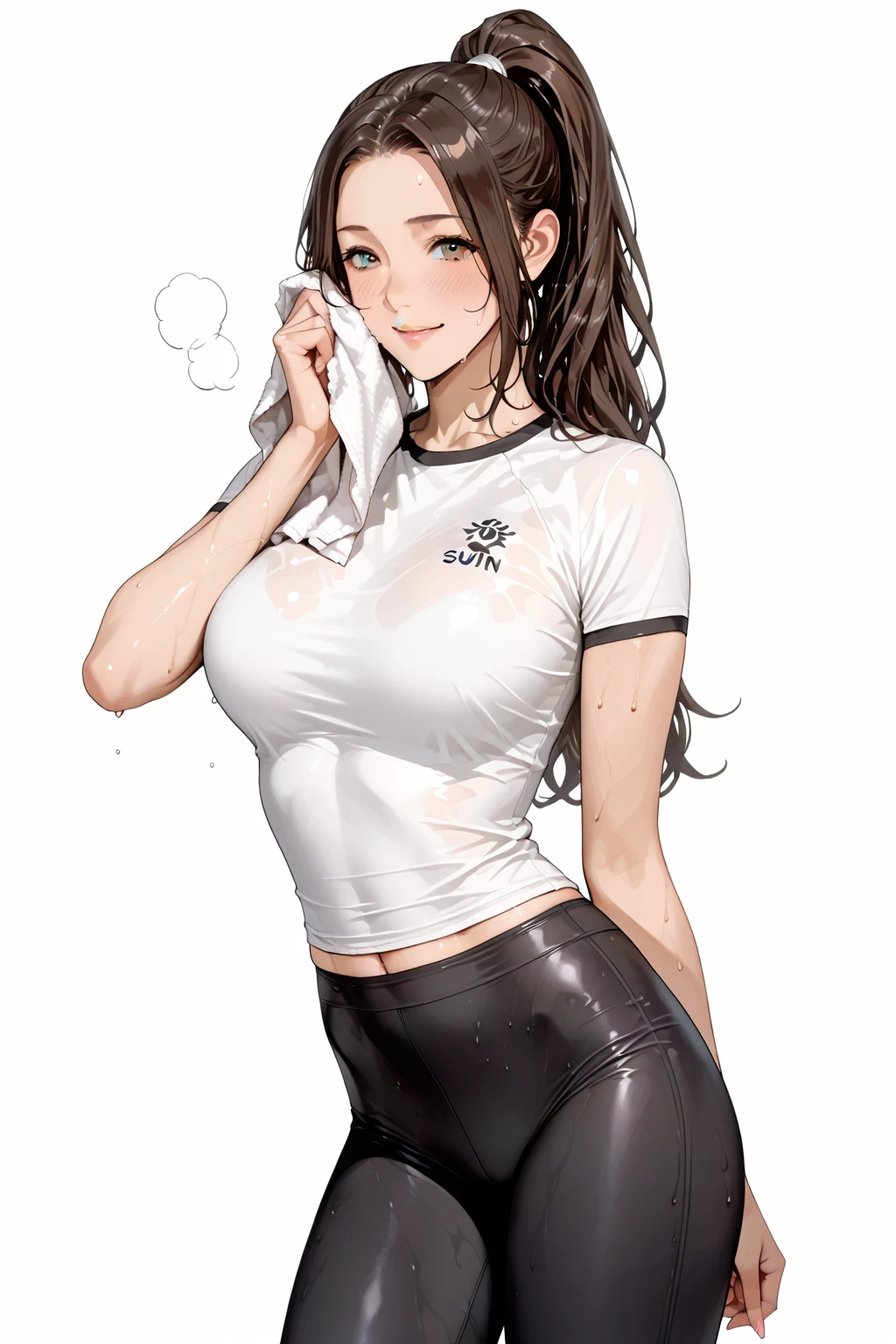 athletic trainer gear,masterpiece, highest quality,shape,blue eyes,slanted eyes,super dense skin,fine and beautiful eyes,highlight,high school girl,brown hair,super dense skin,masterpiece, highest quality,figure,blue eyes,slanted eyes,super dense skin,(medium breasts:1.2), (A raised and well-defined bust:1.2), (lifted chest:1.2), (perky chest :1.2),highlight,