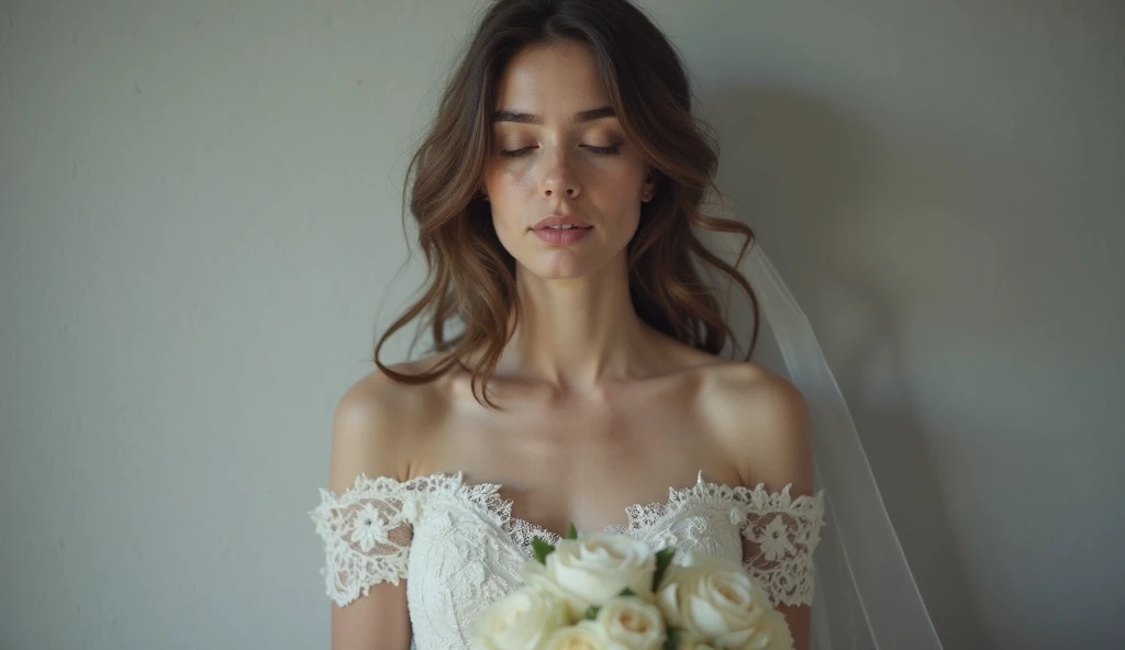 Hyperrealistic photograph of a woman in a white wedding dress splattered with mud, long white satin gloves, choker white dirty with mud, (Whole body view), der Schritt ist voller Schlamm, Schlammspritzer im Gesicht, das Gesicht ist mit Schlamm verschmiert, 30-year-old women bsmeared with mud, Lena meyer Landrut,schwarze lockige Haare mit Schlamm verschmiert, das Korsett ist mit Schlamm verschmiert, High quality, realistische Beleuchtung, Bildmitte, 8K, HDR, BDSM, medium breast size, lange Beine, professionelle Fotografie einer Frau, natural skin texture smeared with a lot of mud, 4K-Texturen, Adobe Lightroom, Fotolabor, HDR, kompliziert, elegant, sehr detailliert, scharfer Fokus, wahnsinnige Details, komplizierte Details, hyperdetailliert, Helles Kinolicht, Außenatmosphäre, Kinn hochgezogen, (exponierter Bauch: 1,8 ), Mund halb offen, smil