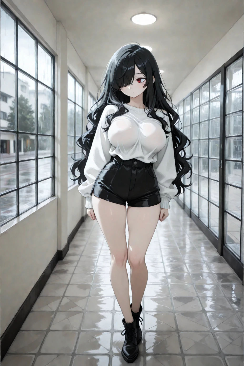 No bra, transparent coat