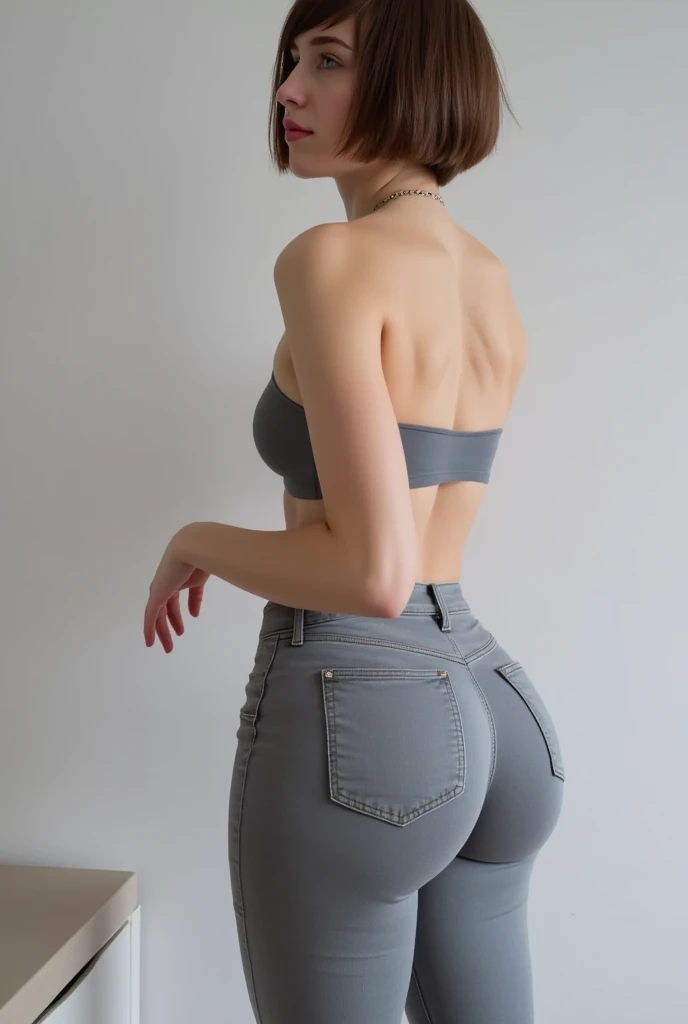 8K, Top Quality, Intricate Details, Ultra Detail, Ultra High Resolution, Masterpiece, close up shot, shot from behind, (Looking back), standing, Slender, Smile, blue hair, (Makeup: 0.4), (Fluffy red Eyes: 1.21), red eyes, 1girl, solo, 1 girl, (( full body)), close up shot, ((Blue hair, bangs, long hair)) , ((tall)), (((fit body))), (((slim face))), sharp face, )), (detailed face), sharp face, small lips, ass up , ,
((bra,panties )), detailed face, detailed breast, , large breast, huge breast, detail ass, Narrow Waist, Skinny, , Muscular, , Pointed Chest, detail ass,large ass , Beautiful girl , Bust Botox, Big, Perfect Body, detail leg, (( dark background)), black background,