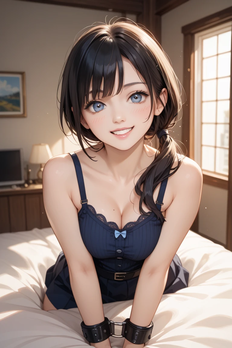 realisticlying、Female, 47 years old、selfee、Looking up、Face-chest zoom、Cleavage emphasis、Face smile、sit on a bed