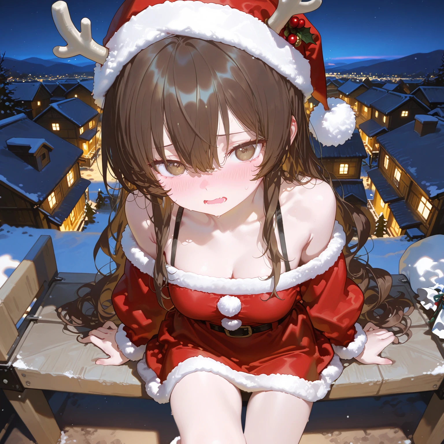 two women in a row、fullnude、Santa Claus hat、masutepiece、top-quality、realisitic、Hyper-detailing、(Glossy skin、be sweaty:1.4)、absurderes、Looking at the camera、Brown hair、(Pink mesh)、A slender、动态照明、hight resolution、foco nítido、depth of fields、A detailed eye、Smiling face、Crying、Realistic eyes、(small tits:1.6)、(thick thight:1.0)、Inside the city at night、(building is standing、outside of house、It's snowing)、in a street、There are a lot of people、gargantilha、It's wet、The tattoo、Open your mouth and put out the tongue、put out the tongue、sitting and spreading her legs、attach gargantilha、(The chain is connected to the gargantilha)、Hands tied behind your back、Releasing a white liquid from the mouth、White liquid is coming out of the 、Face back and stick your butt out、cum shots、Vibrator、condoms、Spread by hand、pee