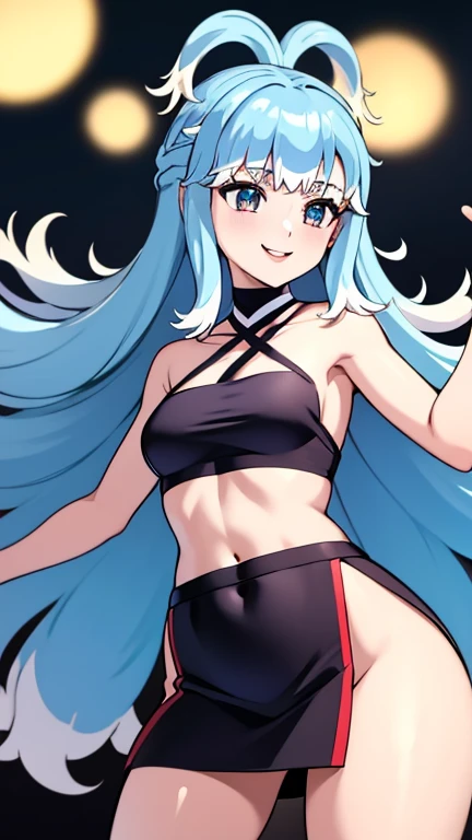 White hair, blue eyes, black hoodie, hoodie, hood, bikini bottom, micro bikini, striped thigh highs, smile, cute smile, lusty smile, shy, blush, blushing, dark skin,tan skin, thick thighs, thick ass, big ass, big thighs, red hearts, heart pupils, demon horns, looking at viewer, front view, anime, lineart, manga like, black and white, pulling panties, pulling on panties, pulling panties up,