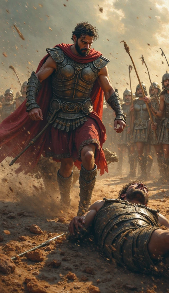 A coward greek god Ares turning his back away from the battle leaving his men dead