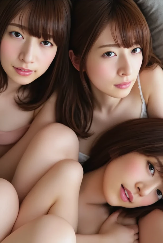 Bright room、(((Three girls in the bedroom, each having sex with their boyfriend)))、(((The face of ecstasy))),Long-sleeved white shirt and pale pink bow tie,Checkered Pleated Micro Mini Skirt,White Thong,18-year-old,bangs,Smile a little,Thighs,knees,share,Bob Hair,One of her shirts is lifted up to reveal her beautiful breasts.、スカートが捲れて美しいshare間が確認できる