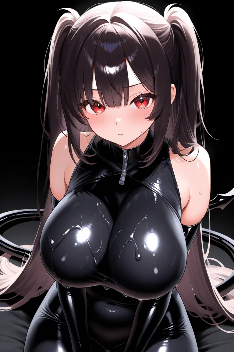 expressive eyes, perfect face, evil face, crazy smile, perfect hands, demonic deity, very huge , cleavage, shiny leather corset, fabric lace, choker, very short tight skirt, panties, stockings, long high twintails, incredible details, wallpaper art, full body art, solo, fire cave mine background,