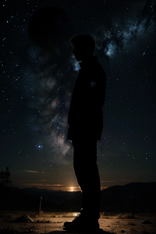 girl wearing a hoodie and shorts laying on a mountain looking up at the night sky, beautiful sky with stars and galaxies
