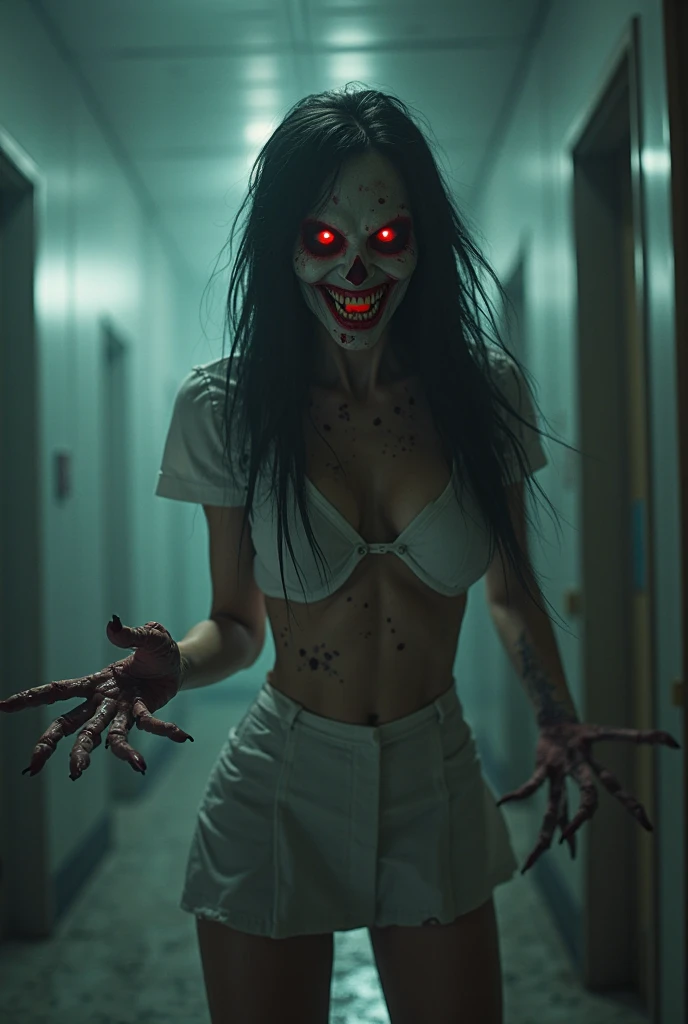 horror movie still, (nsfwEM nude:1.2) happy friendly undead , smiling, undead demonic <lora:Demon_War-000005:0.55> undead demon , gore, ((huge gigantic breast)), futanari, undead demon slut , medical clone , torture lab, undead clone lab, alluring, scary cinematic, moody, special, details, erotic and depraved is a sexy undead fuck slut, by Demon_War, metart