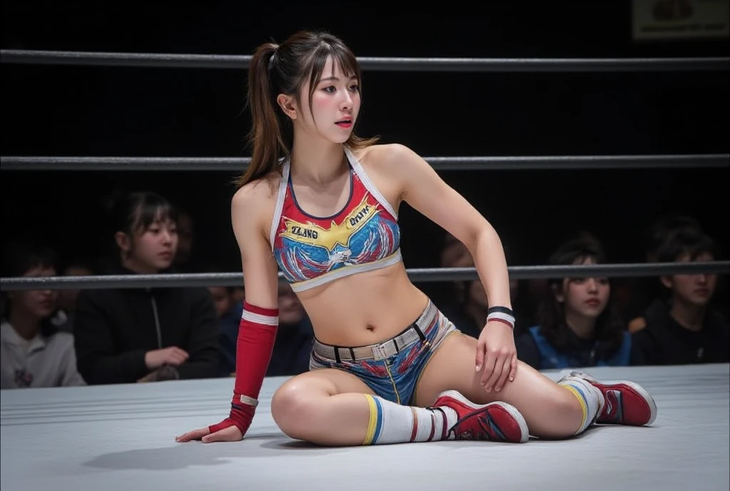 A female professional wrestler is disappointed after losing a match、As punishment, he is forced to take off his ring costume......、Exposed small breasts and genitals、Panties exposed、My pants are dirty with love juice、Eyes looking at me with regret、NSFW、A look of regret、despair attacks her、Bruises on the body from the match、Cloudy love juice overflows from the private parts exposed to the audience....Inserting a foreign object into private parts、I cry as I am further humiliated.