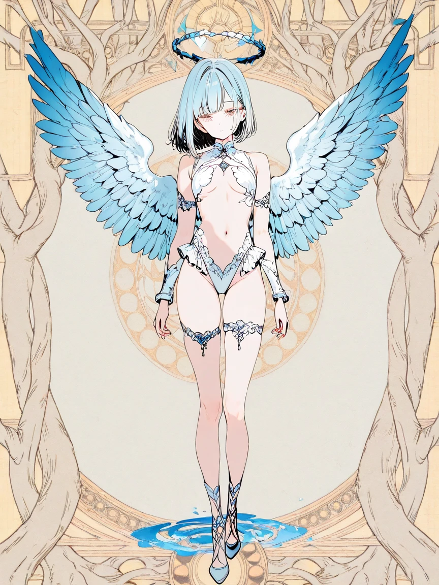 ((best quality)), ((masterpiece)), (detailed), 1girl, NSFW, long white grey hair, grey white eyes, very skinny, detailed, best quality, prominent collarbones, skinny arms, flat stomach, visible hip bones, small breasts, full body, red and white clothing, occult aesthetic, occult, detailed and intricate steampunk and detailed gothic, NSFW, Fluttering lace flared long knee length dress with frilly petticoats, knee length dress, pleated petticoats, petticoats gothic, complex lace boots, gothic aesthetic, wielding a mighty sword with mechanical components, mandalas, small breasts, a fairy, various different types of insect wings, bug wings, beetle wings, NSFW, full body, whole body, body, chains,