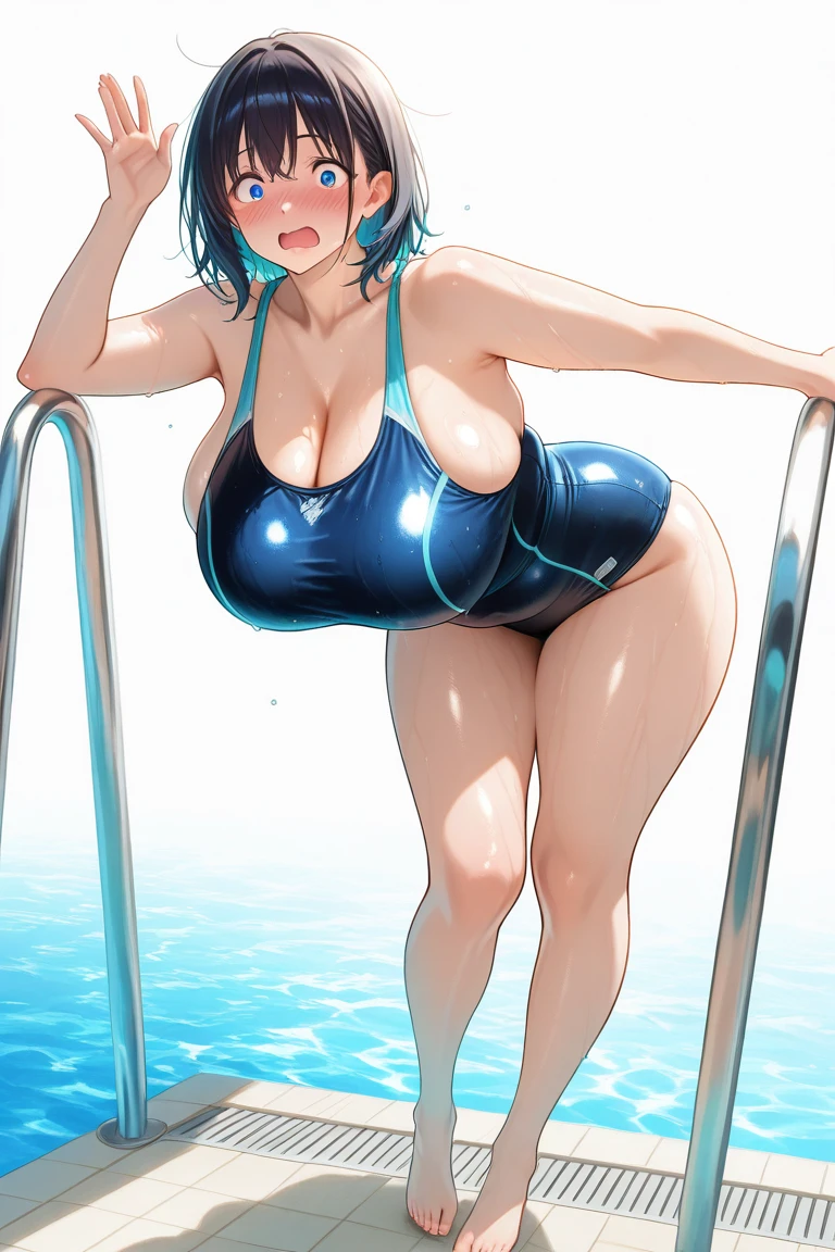 intrincate details: "(a video game character in an anime style has big blue eyes and blue hair, 1girl, blue hair, breasts, beak of pocky animal ears, looking at viewer, blue eyes, short hair, armor)"