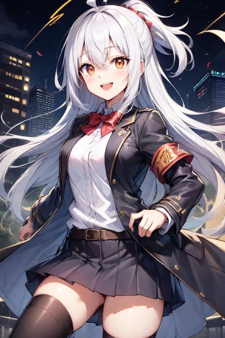 masterpiece, Highest quality, Very detailed, cinematic lightening, Exquisite detail, High resolution, Official Art, Beautifully detailed face and eyes, High resolutionのイラスト, 8k, Depth of written boundary, Bokeh, alone, One girl, A girl with white hair and red eyes, Long white hair, Beautiful red eyes, Beautiful Landscape, Rainy Town, uniform, Blue underwear, dirty