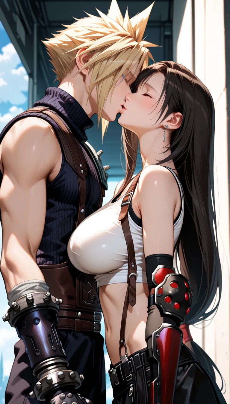 (((1 Black Woman, 1 muscular black man,pirate,))) ,Athlete body shape, piratecap,(black skin), ((transparent clothes)),((sweat)) white gloves, gray hair, long hair,green eyes, droopy eyes,ache, sedentary, I see my chest,,,fat body, vaginal exposure, ((pirate선 위)), Clear outlines, short sleeve, best quality, masterpiece, (((kiss)))