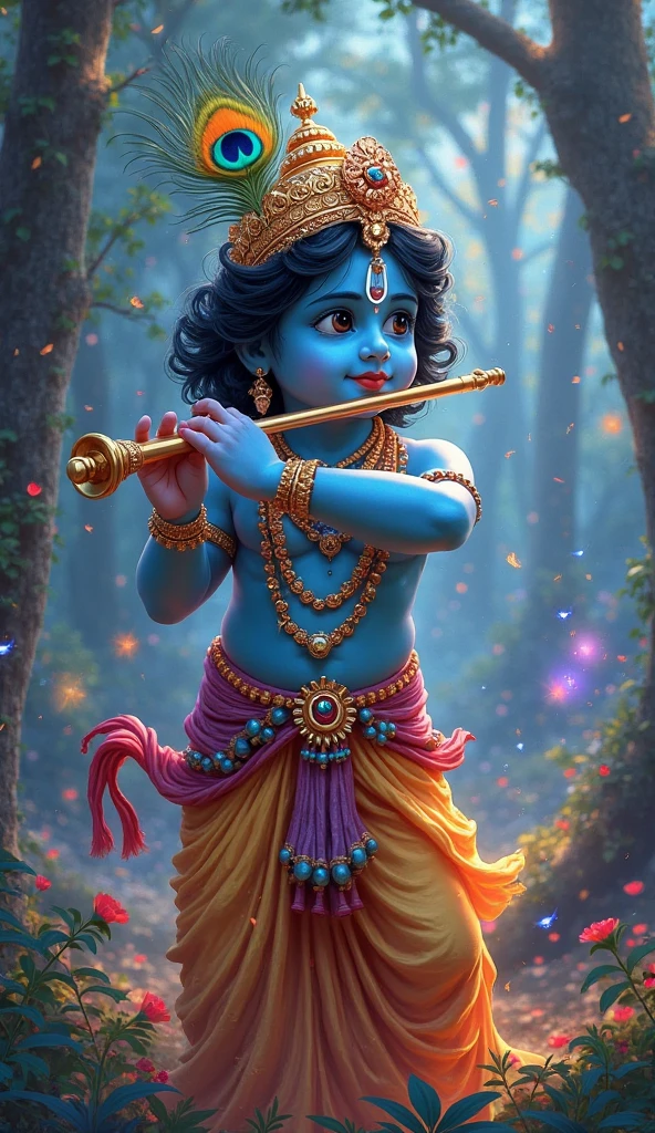 Bal Krishna with blue colour background 