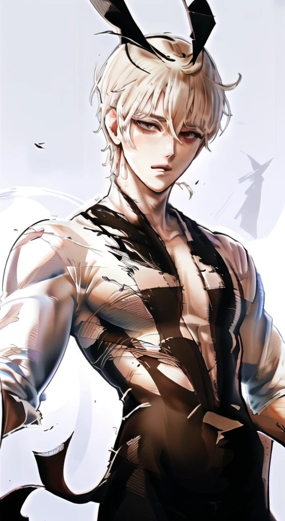 Real life adaption of this character , handsome man, realistic same hair ,There was a dark gray cloth wrapped around his head, (realistic same outfit),realistic jungle background , realistic light, realistic shadow, realism, hyper realistic,(photorealistic:1.2), blue eyes,same necklace