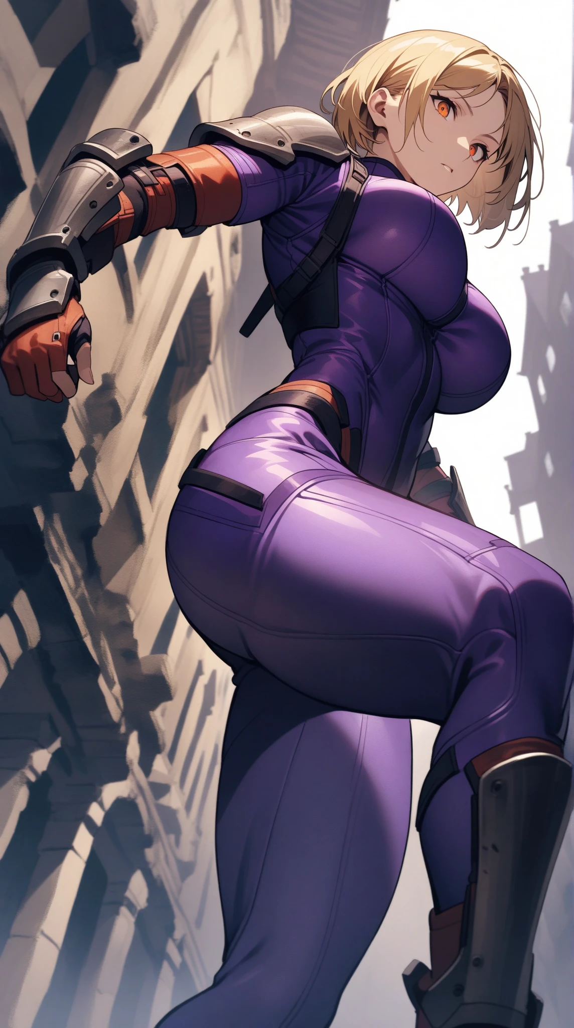 1girl, (((solo)))), bodybuilder, musuclar, hoodie oversized, big ass, strong shoulders, auburn long purple hair, purple eyes,masterpiece, best quality, shoes, full body, posing for a photo, beautifully color-coded, socks, scrunchbutt leggings white background, studio, looking away, hooded, elf ear