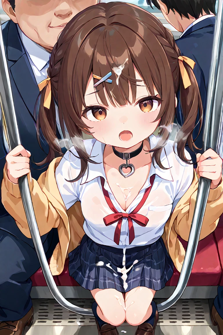 (Best quality, 8k, 32k, Masterpiece, UHD,:1.2),RAW, human, 1girl,ultra cute , ultra cute, natural lighting,transparent shining eyes, 20yo, small breast ,femur, fair complexion , flushed face, suspension,Down, rope, sailor suit、ailor suit、tied arms, indoors, bondage, shibari, turn your arms behind your back, restrained, abdomen, leaning forward, feet, brown hair, b、expression of agony、sexy look、climax moment、expression of ecstasy, show off pink nipples、expose crotch、My crotch is wet、nudist、nude、naked、naked, expose the crotch、Creampie、vagina 、 semen on my crotch、He has a metal rod stuck in his groin.、Are crying、Feeling pleasure from reaching orgasm、surrounded by men、shy、slender body shape、big breasts、Two-dimensional beautiful girl