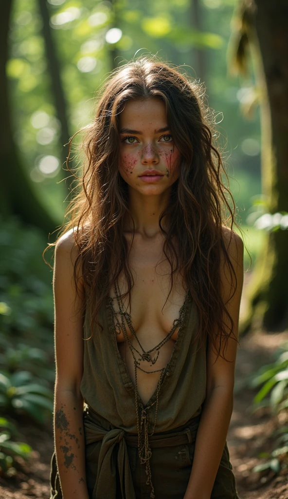 Close-up selfie photo of small busted naturist Fani Maza Kura - ugly 22 years old Bulgarian woman posing in front of a A crumbling house, slim, looks at the camera, Frown, no makeup, unencumbered by garments, absence of clothing, without clothes, naturist, unadorned