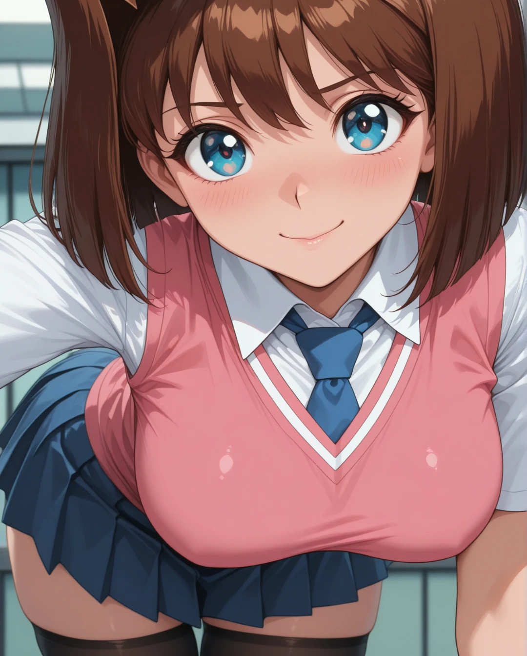 masterpiece, best quality, highres, aamazaki, (antenna hair:1.2),, blue bowtie, pink jacket, blazer, long sleeves, blue skirt, pleated skirt, outdoors, cowboy shot, sitting, smile, waving,open mouth, crossed legs,big tits,huge tits,show tits,perfect tits,( Shirt lift:1.5), open shirt, embarrassed, smiling
(1boy, hetero, ?????, ???, underwear, panties), ((vaginal, open mouth, blush)), nude male, ((clothing aside, looking at viewer, pussy, clothed ???)), bed, cowgirl position, ((pussy juice)),((milk coming out tits)),((??????? top,thighs, pov)),.