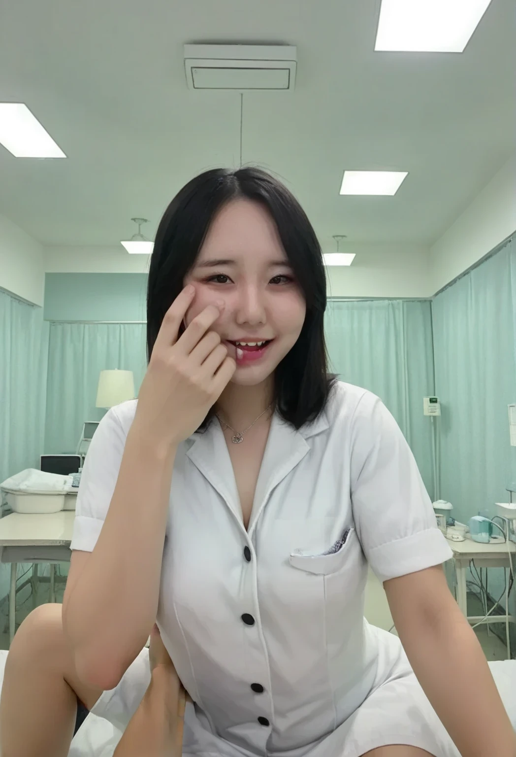 In a hospital，Pure white nurse uniform，eye closeds，huge tit，staredown ，Very excited，Suffocating，Can't breathe，climaxing，climaxing，It's almost gone，To go，Blushlush，Trembling，Can't hold back，Charley horse，Empty eyes，die