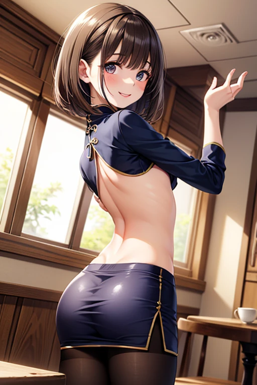 (((masterpiece, Highest quality, High resolution, 超High resolution, Perfect Pixel, Depth of written boundary, 4K, RTTX 10.0))), Beautiful Anime Woman, Beautiful art style, Anime characters, ((Smooth texture, Realistic texture, Anime CG Style)), Exact finger count、Exact number of legs、(Exact number of arms:1.0, Exact number of hands:1.0), (Perfect hands, Perfect Anatomy), Cinematic, Realistic, Extremely detailed CG, Daytime lighting, Perfect lighting, Best Shadow, The best natural light, Perfectly balanced style, A perfectly balanced body, Slender body, Beautiful little ass, ((Long Hair, bangs, Reddish brown hair, Twin tails)), ((Rear view of a woman straddling a man in a suit lying face up on the floor:1.8)), (Inserting penis into vagina while wearing full-back panties, Sex in cowgirl position while wearing full-back panties:1.3), Accurate male body lying on back, (pussy juice:1.8), ((Bow tie around neck:1.3), (Sexy and cute blue underwear:1.3), (Stylish shiny blue satin full back panties, Side-tie panties, Blue panties with lace trim:1.3), (Blue micro lace satin bra, Blue lace-trimmed bra:1.3), (lace garter belt, Garter Strings, Knee socks:1.3):1.3), (Embarrassed expression:1.4), blush, (Feels good, sexual pleasure expression:1.8), (Facial expressions holding back pee:1.6), (look up, Eyes half closed:1.7), (Stylish bar, Stylish cafe, Affair at the cafe, Sexual services at cafes:1.5), naked, In underwear, Waitress in underwear, (Frilly maid headband:1.2), Angle from directly behind