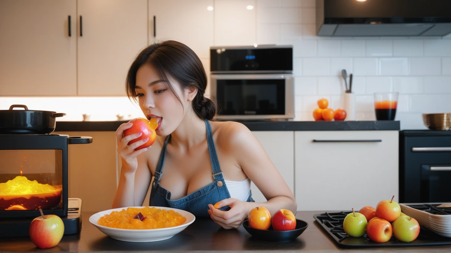 young and beautiful woman, slender, healthy, happy expression, She is wearing a blouse and jeans, home cooking, preparando comida healthy, she is drinking a watermelon juice,warm colours, softfocus, delicate facial features, silky hair, pose at will, inviting environment, proffesional , (best qualityer, 4K, 8K, high resolution, Masterpiece artwork: 1.2), ultradetailed, (realisitic, fotorrealisitic, fotorrealisitic: 1.37), HDR, uhd, studio lighting, ultra-fine painting, sharp focus, physically based rendering, extreme detailed description, bright coloured, bokeh, portraite