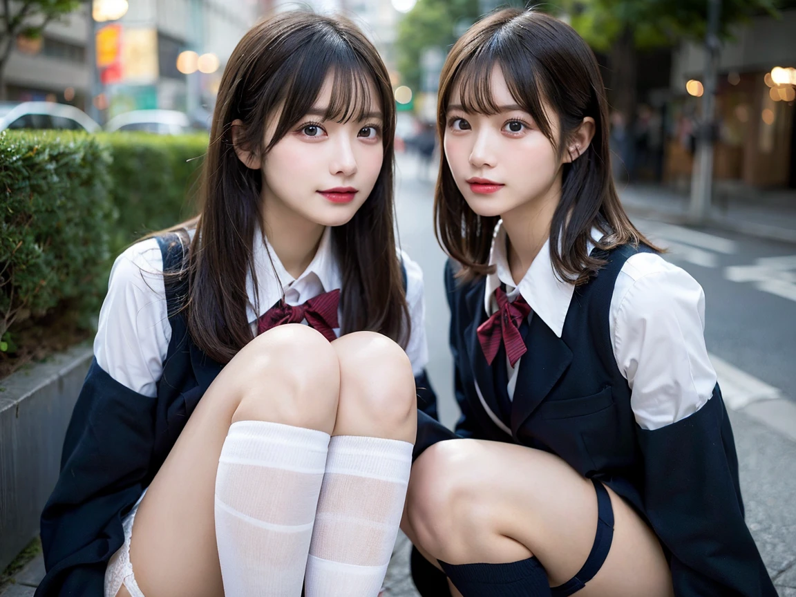 ((8K, RAW Photos, Highest quality, masterpiece), High-resolution RAW color photos、Professional close-up photography, (Realistic, Photorealism: 1.37), (Highest quality), (Best Shadow), (Best illustrations), clavicle ((big)), ((erotic, sexy, Ultra-high resolution, High quality CG integrated 8K wallpaper, Physically Based Rendering, Cinema Lighting), (aegyo sal:1), 18-year-old girl, (Grey blazer, ribbon, socks, High School Uniform: 1.2), High school classroom, Beautiful details in the eyes, Light on the face, ((Full Body Shot: 1.2)), Particularly strong light, (Upward glance, Grinning smile:1.2),Shiny skin, (((Black Hair, Bob Hair:1.2))), ( Thick thighs), Urzan-6500-v1.1:0.2, shy, (flash:1.2), Browsing Caution , (Puffy), ((Seductive posture: 1.2, Charm: 1.2)), (Idol), (sitting at a desk in the classroom: 1.2)), ((Excellent anatomy: 1.2)), ((Bright and refreshing classrooms, The background is blurred: 1.2)), Perfect Face, Cute face, (High angle shot:1.2)