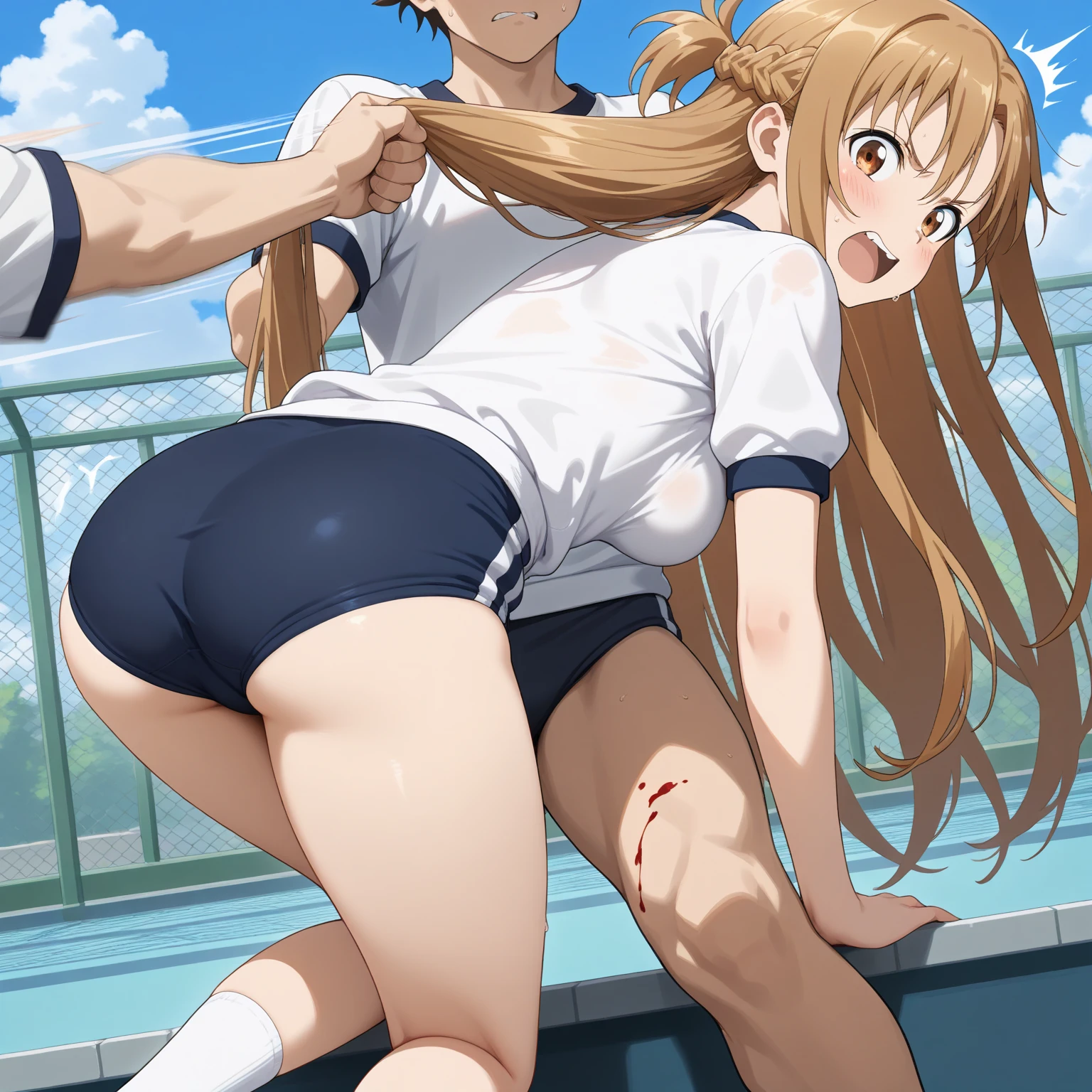 Sex with elementary school girls, blue eyes, Long Hair, Brown Hair, Side Lock, Low Ponytail,,Intense penetration sex,Creampie Sex,School Swimsuit,locker room,Open locker
