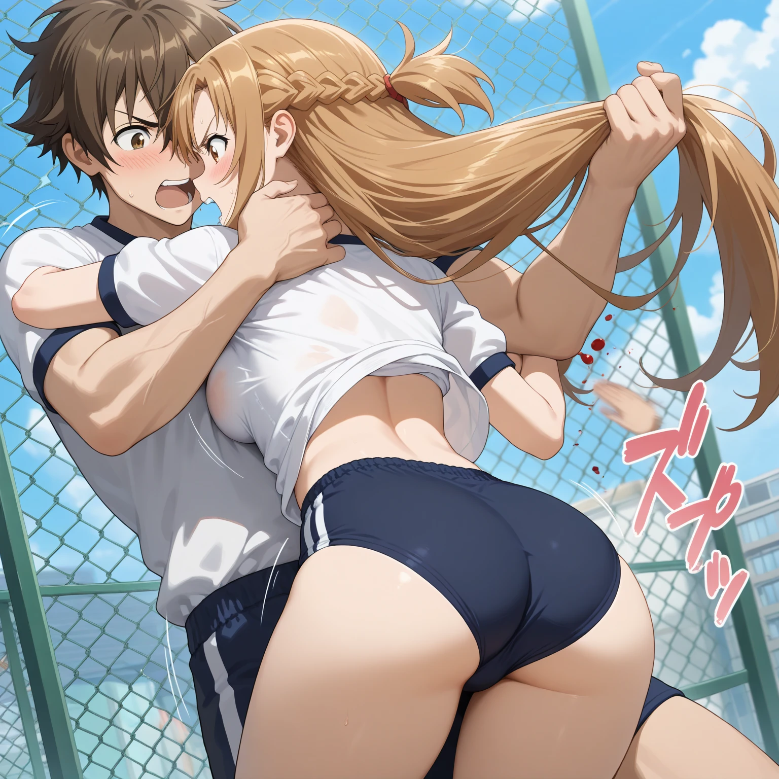 masterpiece, best quality, extremely detailed, 1girl, animegirl, solo, Asuna Yuuki, yuuki asuna from sword art online, ((side view)), ((almost asleep dead eyes half lidded)), ((doggy style)), ((anal sex)), ((a man pulling her hair)), ((lifting her head up using hair)), ((paniful sex)), ((rough sex)), ((another dick in her throat)), ((another dick inside her mouth down her throat)), ((another penis cumming in her throat)), ((crying with eyes half open)), ((tears streaming down her face)), ((tongue out)), ((saliva dripping from tongue)), ((out of breath)), ((exhausted)), ((dizzy)), ((dead eyes)), ((dead iris)), ((eyes rolling up into the head)), ((eyes rolling up the head)), ((in pain)), ((pained look)), ((painful anal sex)), ((cumming in her ass)), ((climaxing in her ass)),