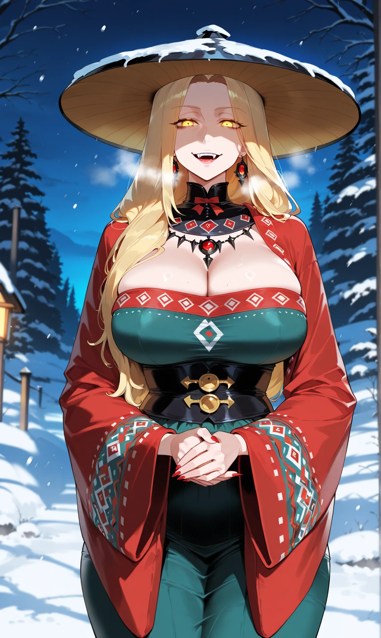 masterpiece, best quality, highres, high quality, collage, perfect image, 1girl, solo, , altRhea , fire emblem three houses, , abs, long legs, bare shoulders, toned muscles, biceps, triceps, , face, gentle smile, blush, collarbone slim legs, underboob, aroused, (gigantic breasts: 1.2), (detailed hands: 1.3), , (wearing only ribbons: 1.5), wrapped up Christmas present ribbons, red ribbons over breasts, Christmas ribbons, fur cloak, Santa hat, , snowy landscape,
