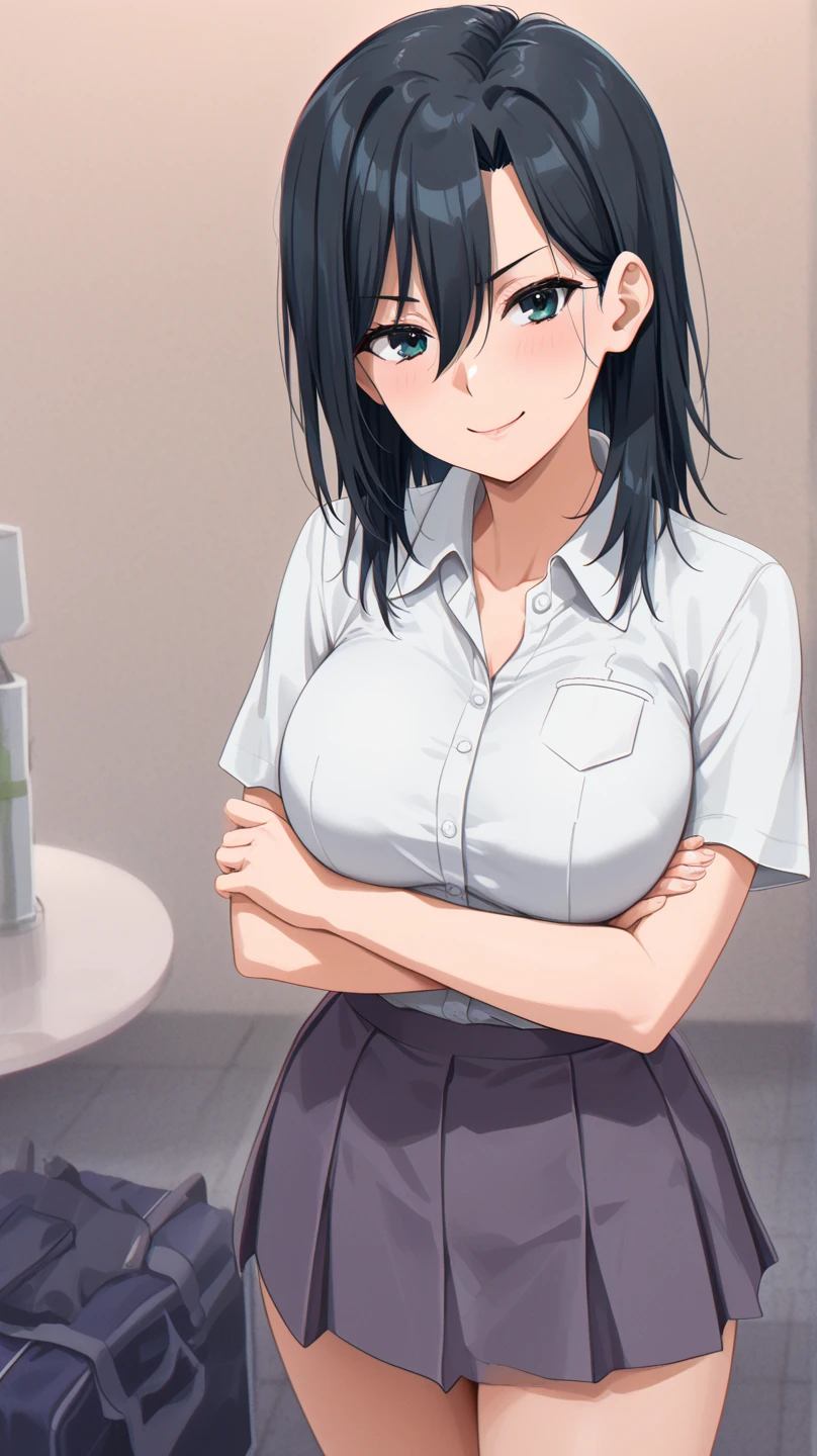 (masutepiece:1.5)、(top-quality:1.5)、(16k wallpaper:1.2)、(Photorealsitic:1.2)、(ultra-detailliert:1.2)、(超A high resolution:1.2)、(2 males、1 female:1.5)、(man rubbing woman's ??????:1.5)、sitting on、super-detaild skin、Detailed and clean eyes、Natural Color Lip、White short-sleeved T-shirt、Dark blue sports panties 、Semi-long bob hair、large full ???????、Red cheeks、A smile of embarrassment、Inside the tool room、White High Socks、Crowd of men