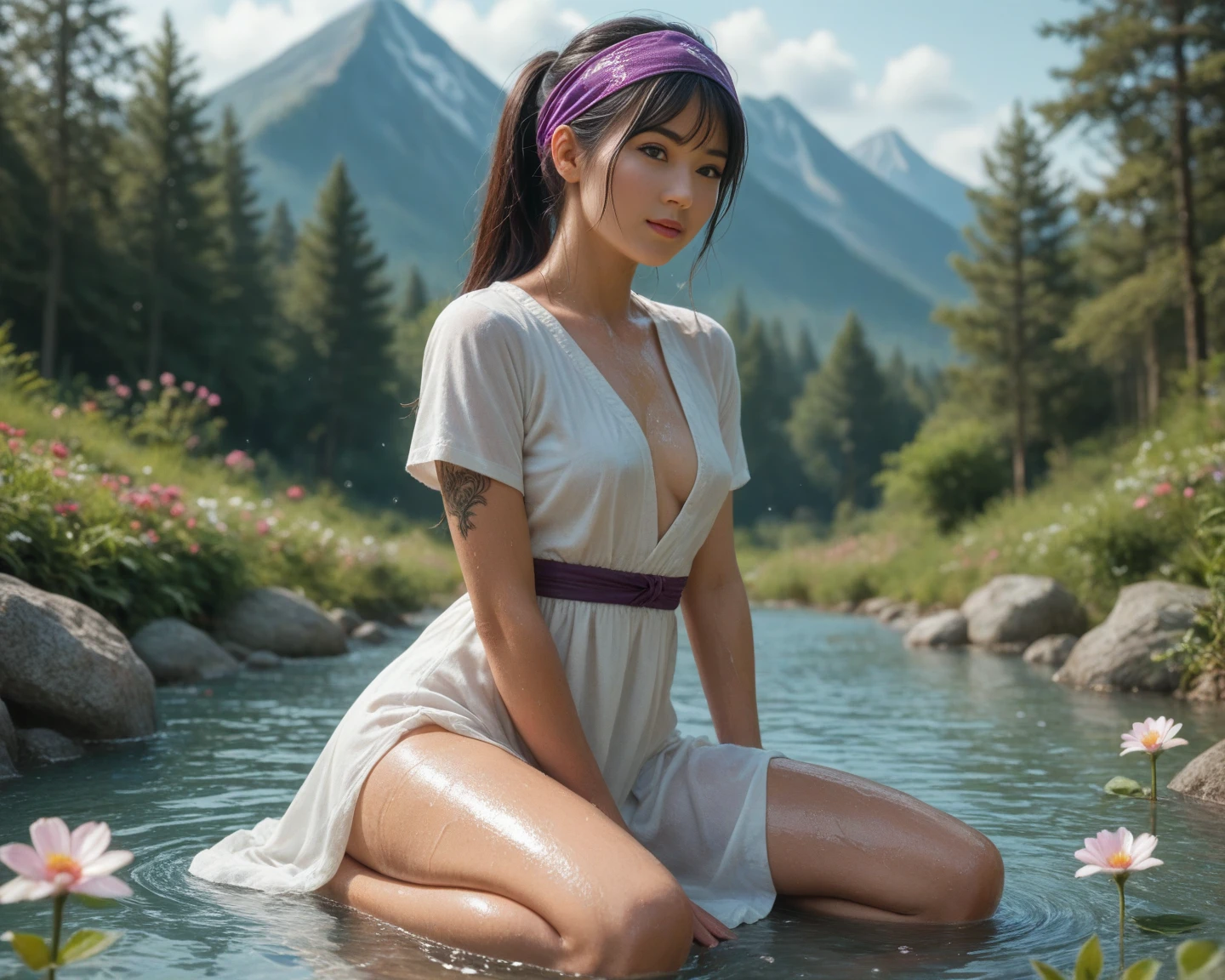 (8k, RAW photo, best quality, masterpiece:1.2), (realistic, photo-realistic:1.37), octane render, ultra high res, ultra-detailed , professional lighting, photon mapping, radiosity, physically-based rendering, ue5, ((island sanctuary)), ((ancient fallen kingdom)), ((reflections in water)), ((raytracing)), ((drowned city))ultra high quality, ultra high resolution UHD, 3D shot, masterpiece photorealistic detail, young very beautiful most attractive seductress girl with perfect proportions of both body head hands feet, perfect human female anatomy, perfect very nice full body detail, she is wearing one piece hijab, she is very wet, flawless smooth skin, sheer very translucent ultra thin see-through wet fabric for cloth, see-thru translucent sheer very thin and wet material for cloth, only one layer of cloth, cloth is invisible, everything under the cloth is obviously very visible to the eye, cloth is revealing what is under it with every detail, she is lifting the cloth, she is pulling the cloth away and up, she is revealing, revealing under the cloth, lifting cloth up and away, she is exposing, she is exhibiting, angry frown, she is angry, disappointed, disgusted, very sticky very soggy white gluey soaring on he rbody and face, upshirt, kneeling, leaning forward on all fours, twitching, view from behind, (chest tip exposed)