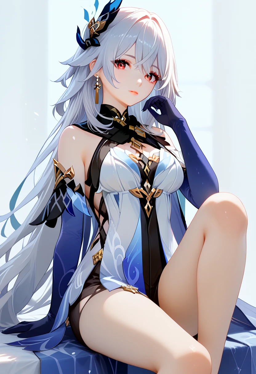 Uma mulher de 15 anos, bonita, de joelho, Hands crossed praying, um par de asas azul brilhante, brilho divino sobre ela, cabelos longos brancos, roupas sexy, sexual